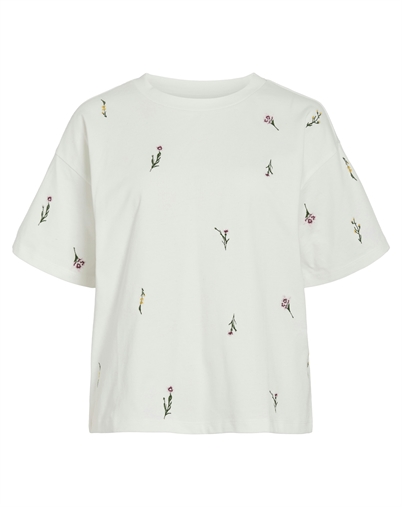 Vila - VIMonie Floral Embrodery T-Shirt - Snow White 
